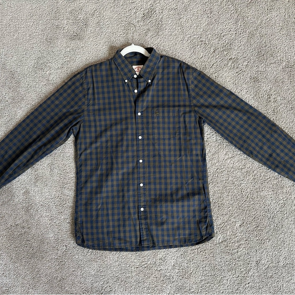 Brooks Brothers Navy and Tan Plaid Shirt